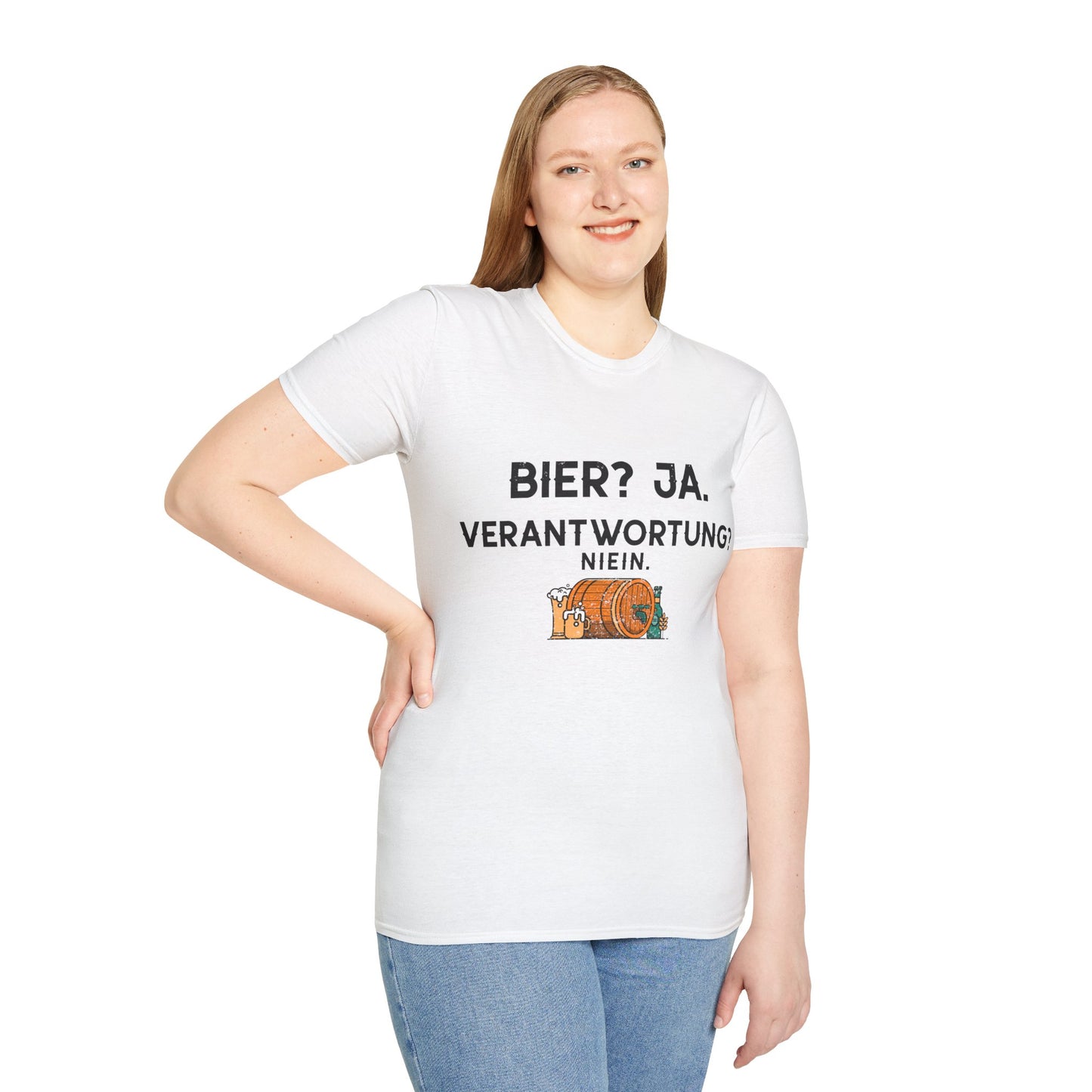 Bier? Ja. Verantwortung? Niein.“ Softstyle T-Shirt – Für Freiheitsliebende mit Humor