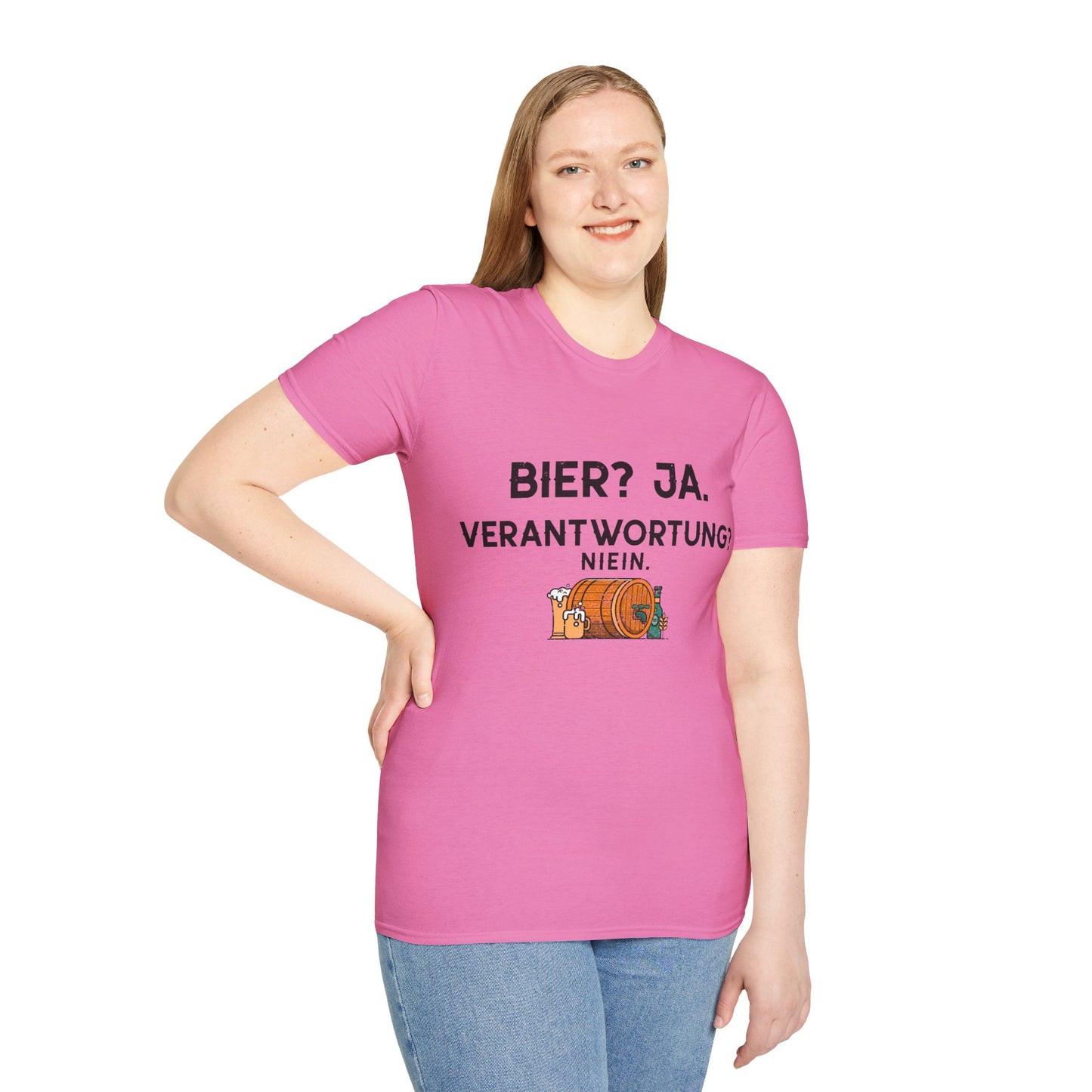 Bier? Ja. Verantwortung? Niein.“ Softstyle T-Shirt – Für Freiheitsliebende mit Humor